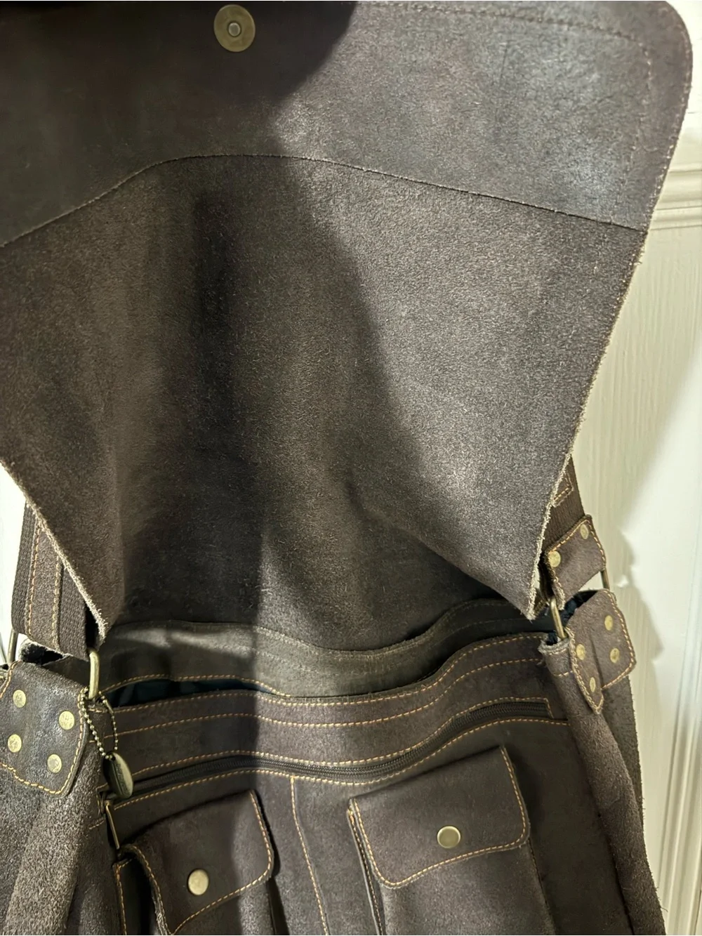 David King Boston Brown Suede Leather Large Messenger Bag